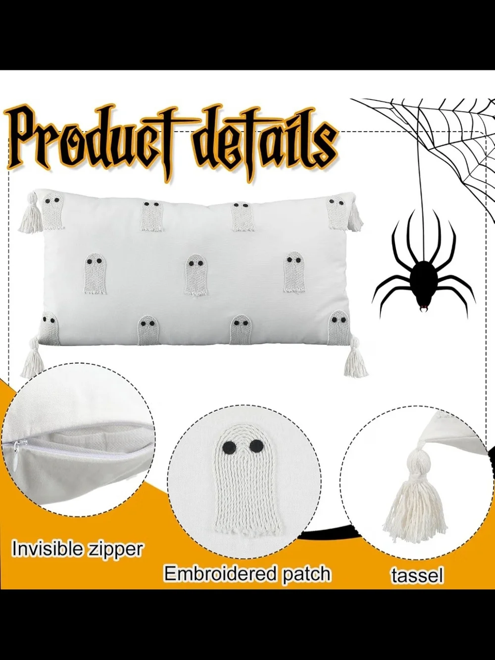 Beeveer Halloween Ghost Throw Pillow with Tassels 14 x 26 Inch